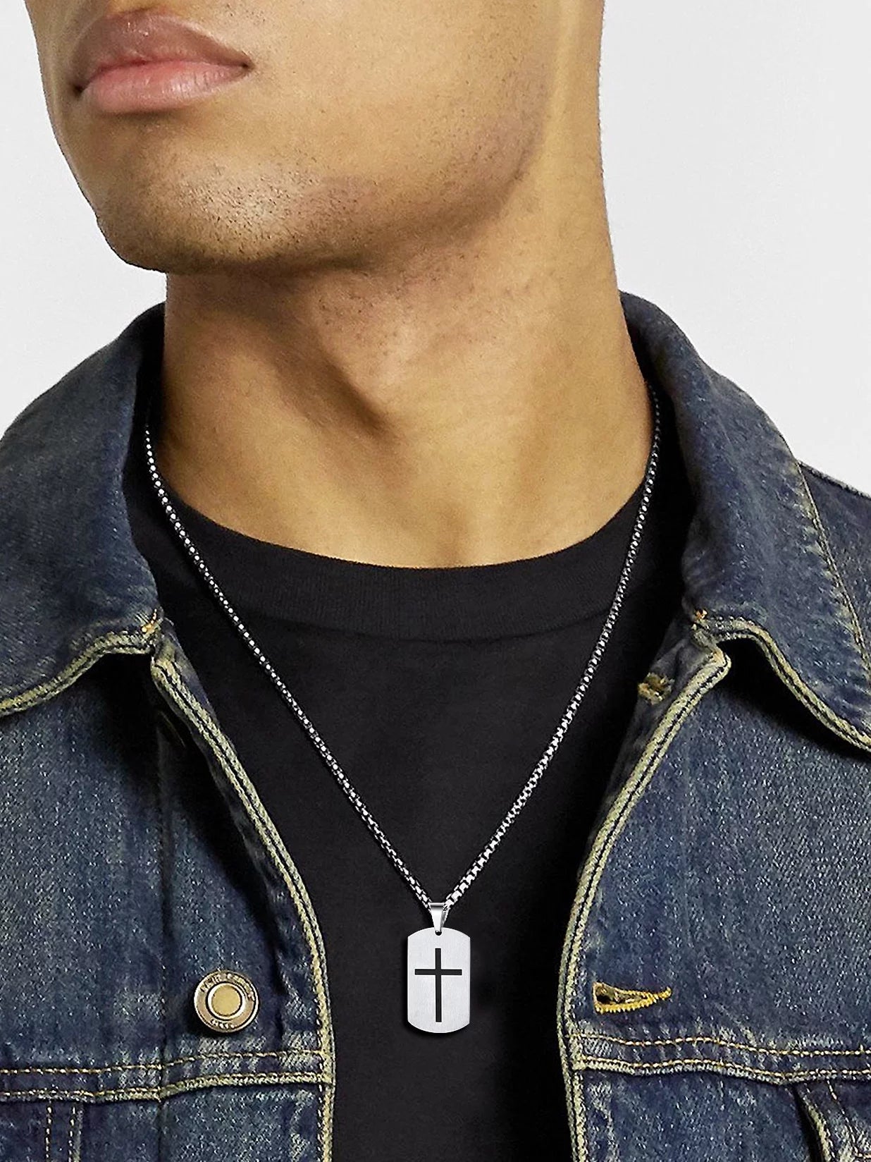 Cross Necklace Bible Verse Black Pendant for Men Stainless Steel Dog Tag Religious Jewelry Inspirational Gift for Husband Father Son